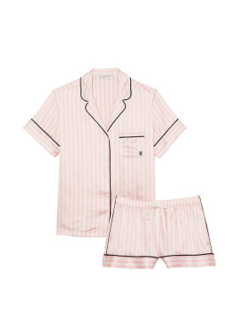 Докладніше про Сатинова піжамка з шортиками Victoria&#039;s Secret із серії Satin Short - White Pink