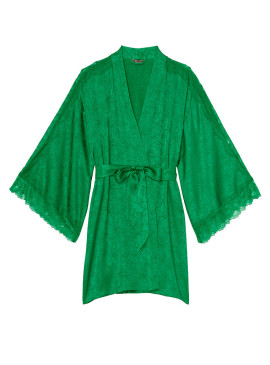 Фото Сатиновый халат Victoria's Secret Lace Inset Robe - Verdant Green