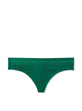 Докладніше про Бавовняні трусики-стрінги Victoria&#039;s Secret PINK - Garnet Green Logo Print