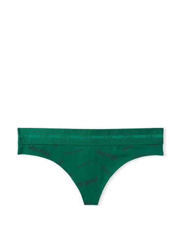 Хлопковые трусики-стринги Victoria's Secret PINK - Garnet Green Logo Print
