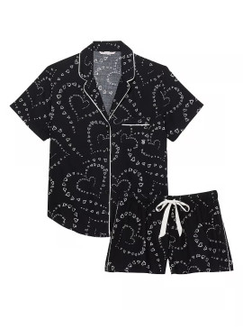 Докладніше про Піжамка з шортиками Victoria&#039;s Secret із серії Flannel Short - Black Swirl Hearts