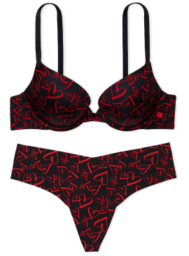 Докладніше про Комплект з Push-up із колекції Sexy Tee від Victoria&#039;s Secret - Black &amp; Red Hearts