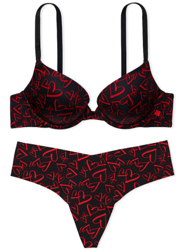 Комплект з Push-up із колекції Sexy Tee від Victoria's Secret - Black & Red Hearts