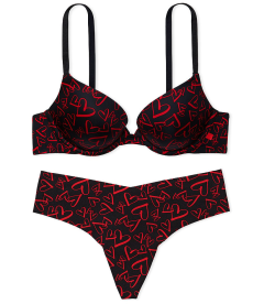 Комплект з Push-up із колекції Sexy Tee від Victoria's Secret - Black & Red Hearts