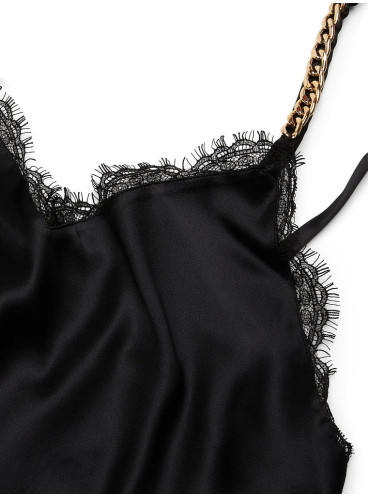 Сатиновая пижамка с шортиками Victoria's Secret Satin Lace-Back Cami Set - Black