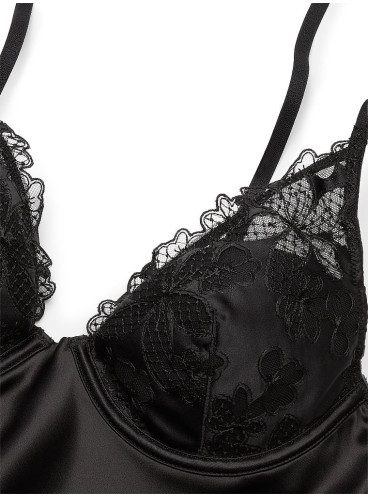 Комбинация Floral Embroidery Satin Underwire Slip от Victoria's Secret - Black