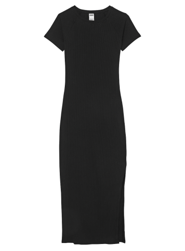 Облегающее платье в рубчик Contour Ribbed Midi Dress от Victoria's Secret PINK - Black