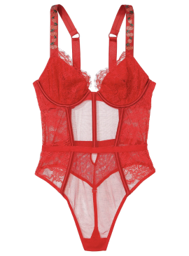 Докладніше про Боді Shine Strap Unlined Lace &amp; Mesh з колекції Very Sexy від Victoria&#039;s Secret - Cherry Red