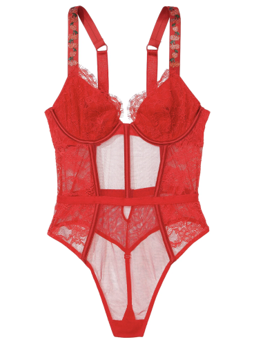 Боди Shine Strap Unlined Lace & Mesh из коллекции Very Sexy от Victoria's Secret - Cherry Red