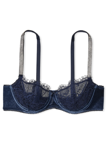 Бюстгальтер Wicked Unlined Lace & Velvet Shine Strap Balconette від Victoria's Secret - Noir Navy