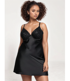 Комбинация Floral Embroidery Satin Underwire Slip от Victoria's Secret - Black