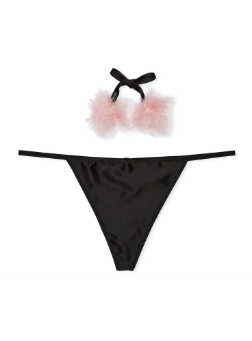 Трусики-стринги Satin Pom Pom из коллекции Dream Angels от Victoria's Secret - Black