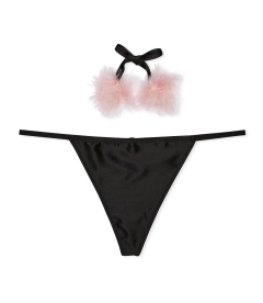 Трусики-стринги Satin Pom Pom из коллекции Dream Angels от Victoria's Secret - Black