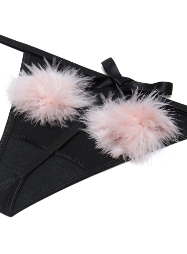 Трусики-стринги Satin Pom Pom из коллекции Dream Angels от Victoria's Secret - Black